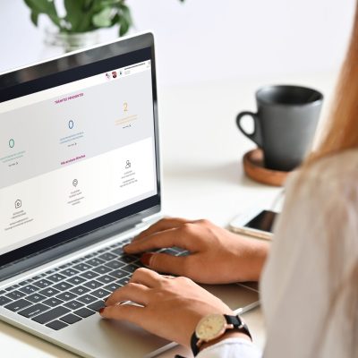 Business people in a meeting Business people using a laptop screen mockup in a meeting